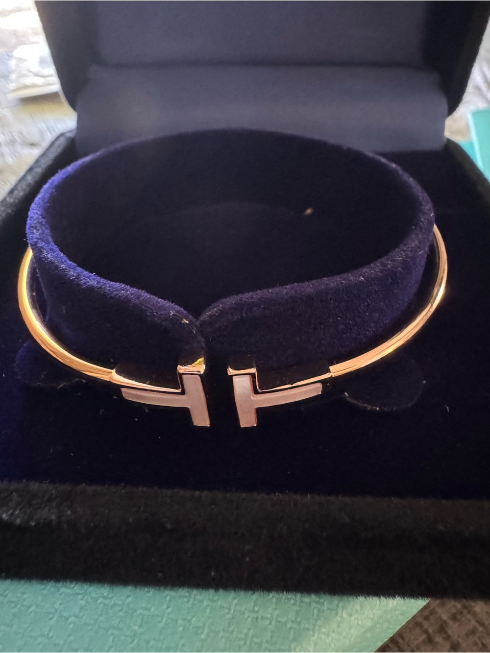 Tiffany & Co. 18K Rose Gold T Bracelet with Mother Of Pearl Accent